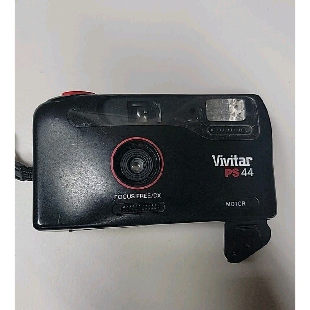 Vtg Vivitar PS44 Focus Free DX Flash Motorized 35mm Camera - Tested Works